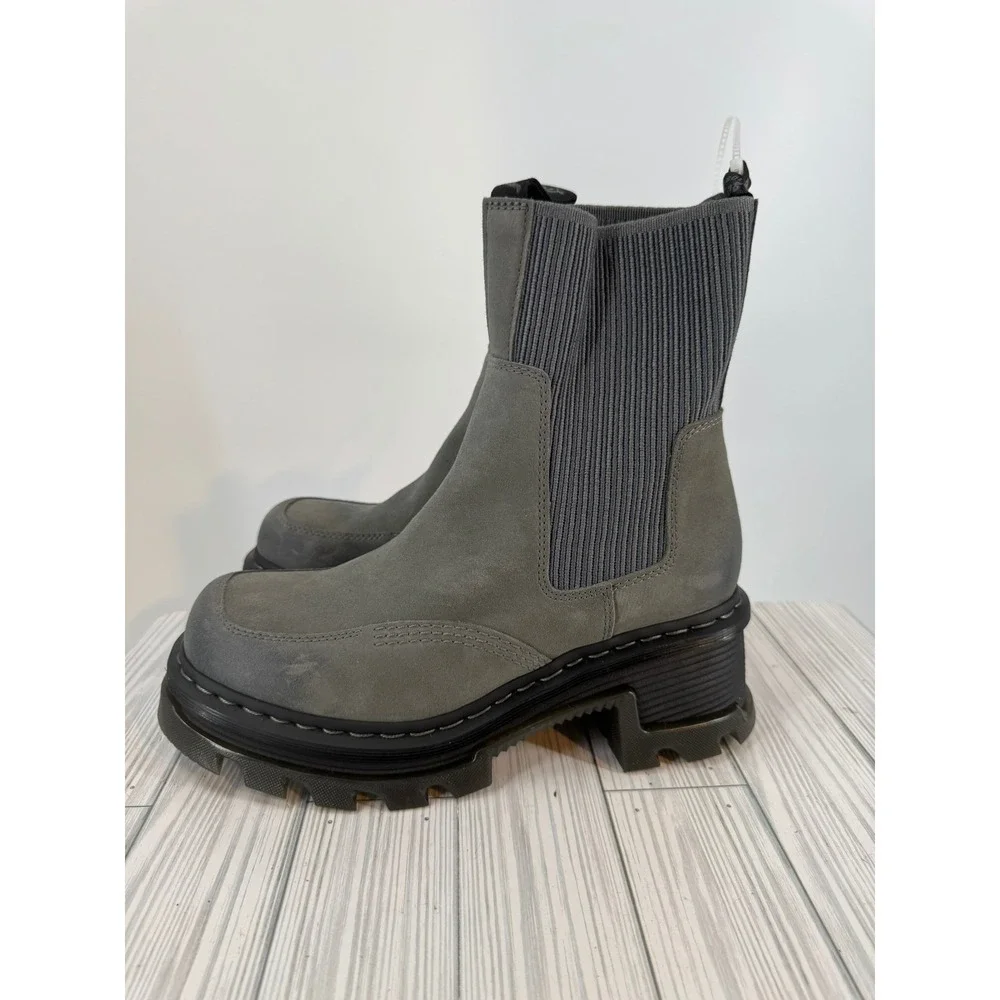 Dr.Martens Corran Chelsea Waxy Boots Grey Suede Heeled Platform Lug Sole Wmns 10